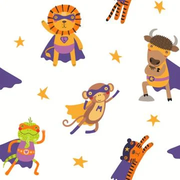 Superhero animals seamless pattern 스톡 일러스트