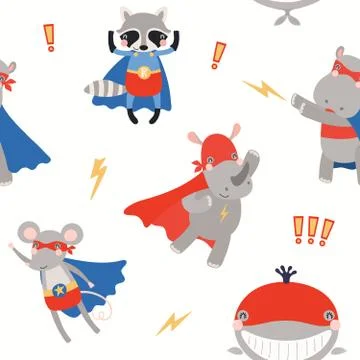 Superhero animals seamless pattern Illustrazione stock