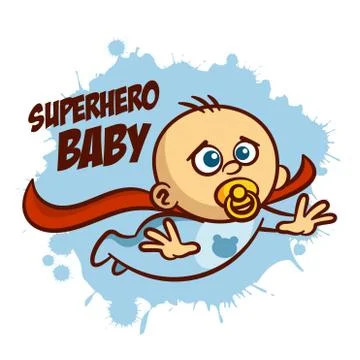 Superhero Baby Boy Flying Sticker Stock Illustration