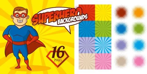 Superhero Background set Super hero character Vector Stock Illustration