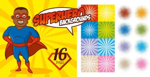 Superhero Background set Super hero character Vector Stock Illustration