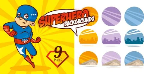 Superhero Background set Super hero character Vector Stock Illustration