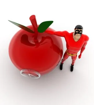 Superhero with big apple shape clock concept Stock Illustration