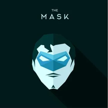 Superhero in a blue mask head into flat style, vector, high quality Stock Illustration