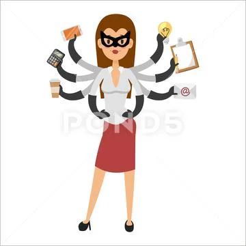Superhero business woman character vector illustration success cartoon power Stock Illustration