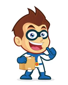 Superhero carrying a box Stock Illustration