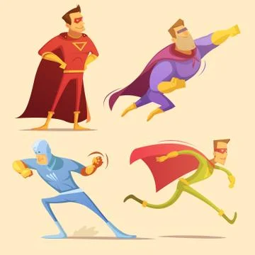 Superhero Cartoon Set Stock Illustration