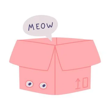 Superhero Cat Having Super Power Sitting in Pink Cardboard Box Vector Stock Illustration