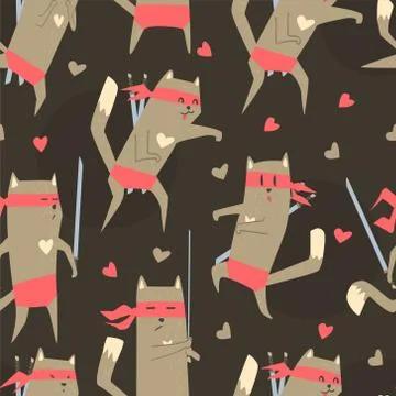 Superhero Cat Seamless Pattern, Cute Design Element Can Be Used for Fabric Illustrazione stock