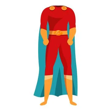 Superhero character standing in red and blue costume with cape Stock Illustration