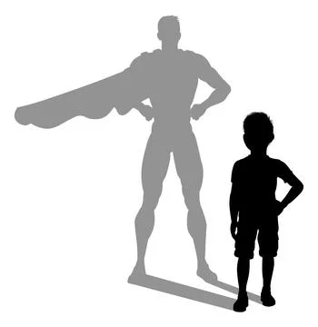 Superhero Child Kid With Super Hero Shadow Stock Illustration