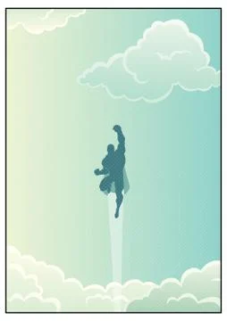 Superhero in Cloudscape Stock Illustration