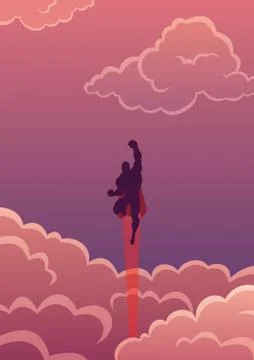 Superhero in Cloudscape Stock Illustration