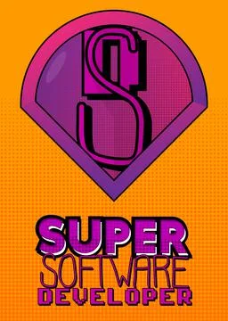Superhero coat of arms showing Software Developer icon. Colorful comic book s 스톡 일러스트