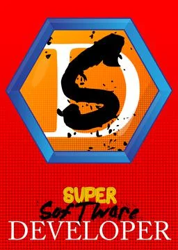 Superhero coat of arms showing Software Developer icon. Colorful comic book s イラスト素材
