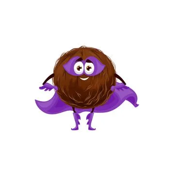 Superhero coconut in nutshell funny emoticon cape Stock Illustration