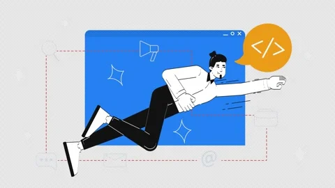 Superhero coder flying out browser window 2D animation concept Stock Footage 311574387