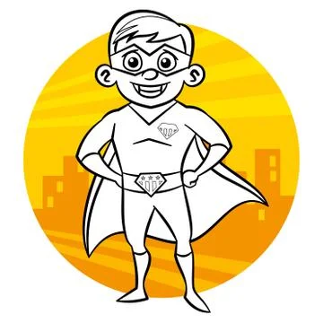 Superhero Coloring page. Comic character isolated on white background Stock Illustration