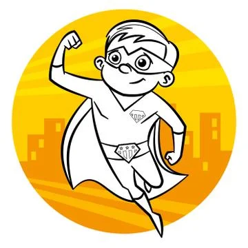 Superhero Coloring page. Comic character isolated on white background Stock Illustration