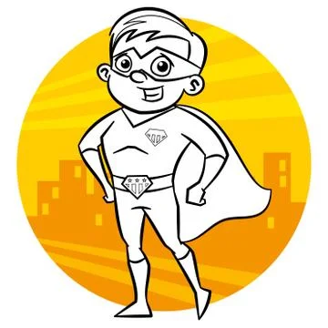 Superhero Coloring page. Comic character isolated on white background Stock Illustration