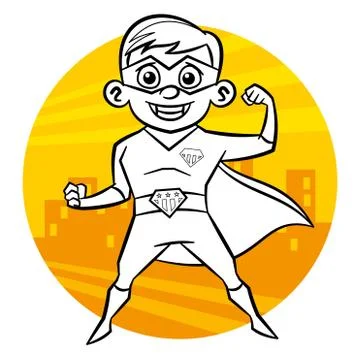 Superhero Coloring page. Comic character isolated on white background Stock Illustration