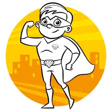 Superhero Coloring page. Comic character isolated on white background Stock Illustration