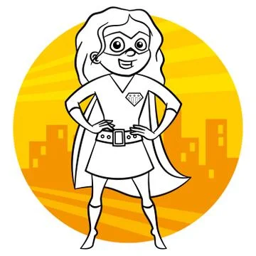 Superhero Coloring page. Comic character isolated on white background Illustrazione stock