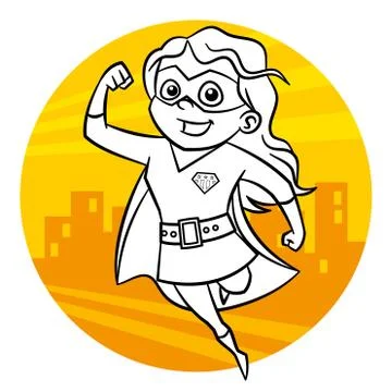 Superhero Coloring page. Comic character isolated on white background Stock Illustration