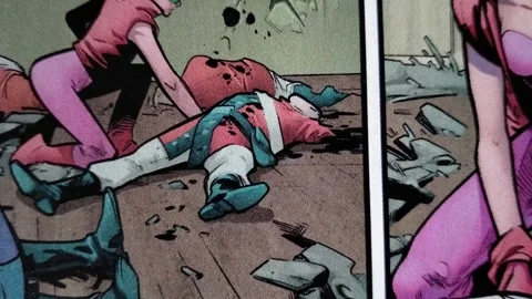 Superhero comic book stop motion animation. cartoon paper superhero comic book. Stockbeeldmateriaal 245480392