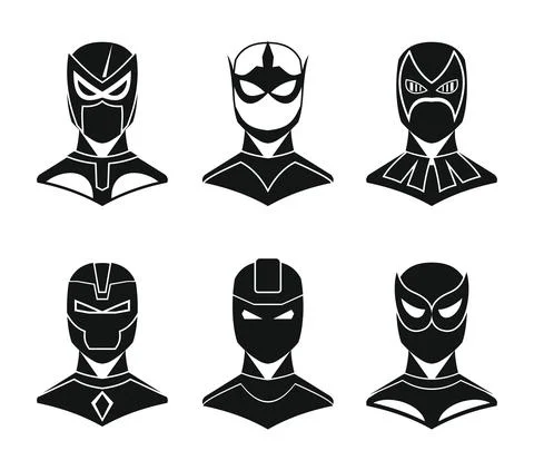 Superhero concept set in black simple style 스톡 일러스트