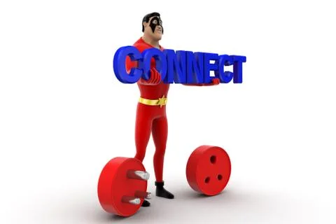 Superhero with connect text  and plug pin concept Stock Illustration