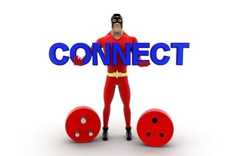 Superhero with connect text  and plug pin concept Stock Illustration