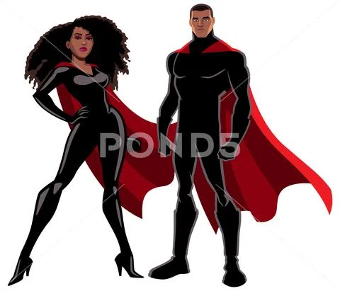 Superhero Couple Black on White Stock Illustration