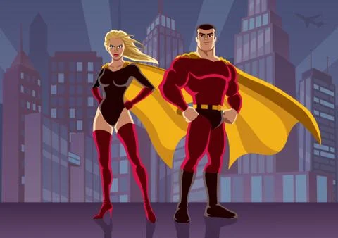 Superhero Couple  Stock Illustration