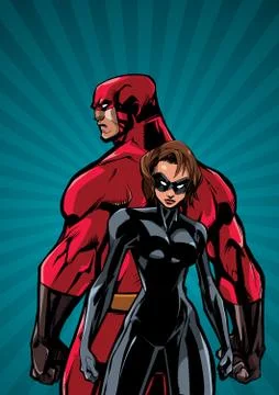 Superhero Couple Ray Light Vertical Background Stock Illustration