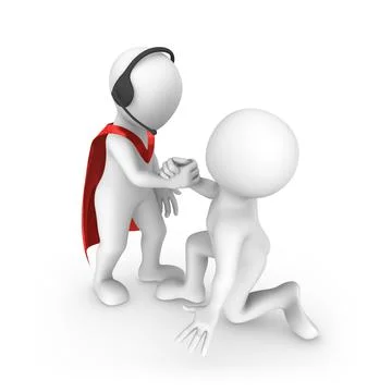 The superhero from the customer service will help solve any problem, Illustrazione stock
