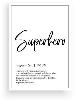 Superhero definition, vector. Minimalist poster design. Wall decals Stock Illustration