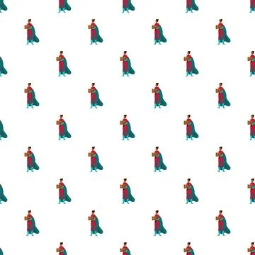 Superhero delivering package seamless pattern representing fast service Stockillustratie