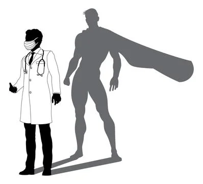 Superhero Doctor With Super Hero Shadow Silhouette Stock Illustration