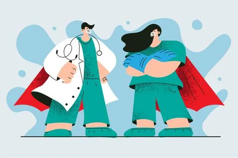Superhero doctors working during COVID-19 pandemic concept Illustrazione stock