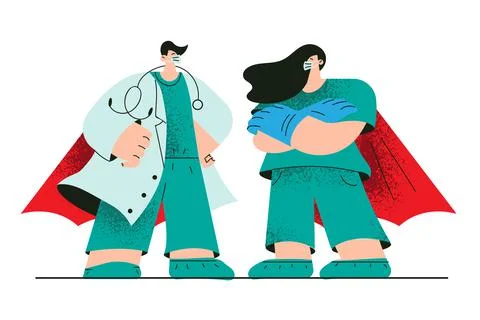 Superhero doctors working during COVID-19 pandemic concept Stock Illustration