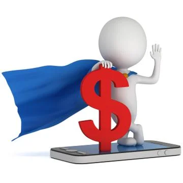 Superhero with dollar on smartphone Stock Illustration