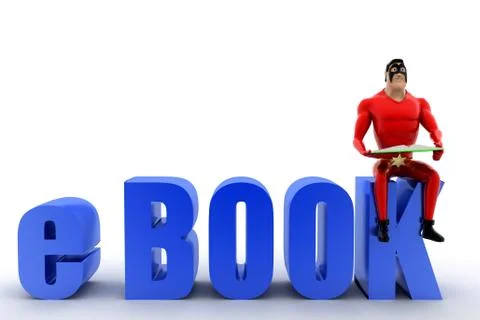 Superhero with e book text concept Stock Illustration