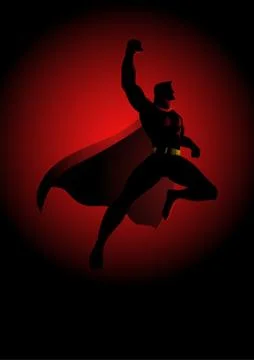 Superhero flying on dramatic red background Stock Illustration