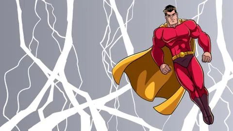 Superhero Flying During Thunderstorm Stockillustratie
