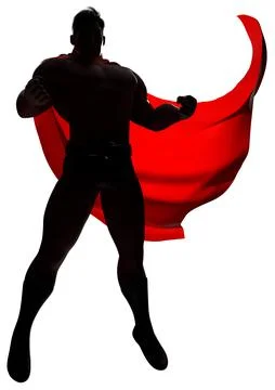 Superhero Flying Looking Down Silhouette 3D Render Stock Illustration