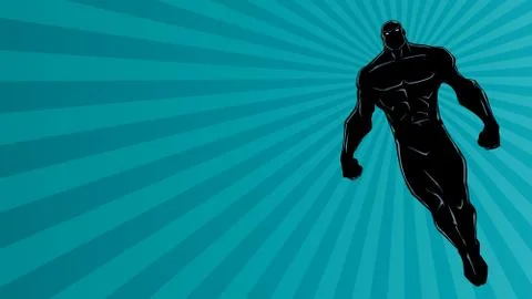 Superhero Flying Ray Light Background Silhouette Stockillustratie