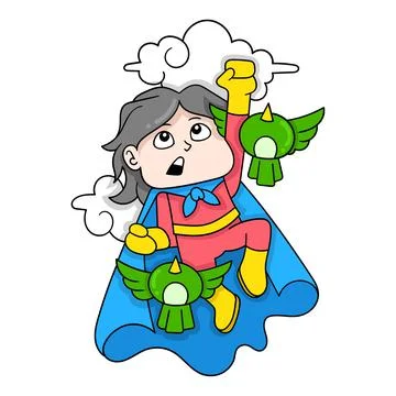 Superhero is flying through space, doodle icon image kawaii Stock-Illustration