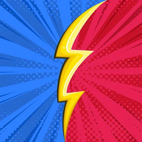 Superhero halftoned background with lightning. Square comic design with yellow Stock Illustration
