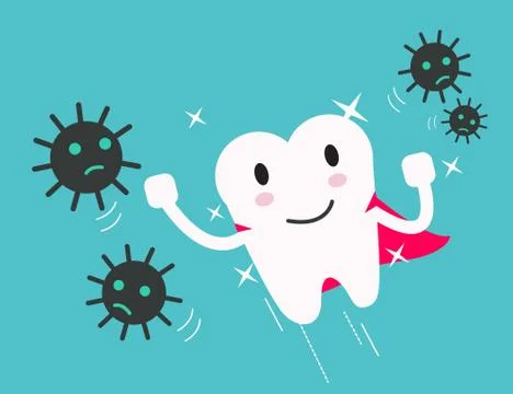 Superhero healthy tooth attack bacteria and germ. Illustrazione stock